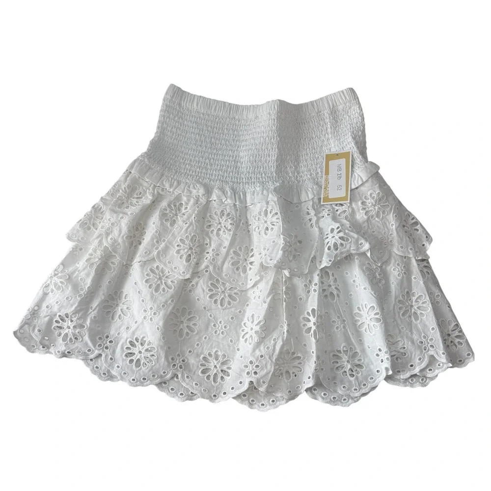 Michael Michael Kors‎ White Eyelet Lace Tiered Mini Skirt XSmall MSRP 169 NEW